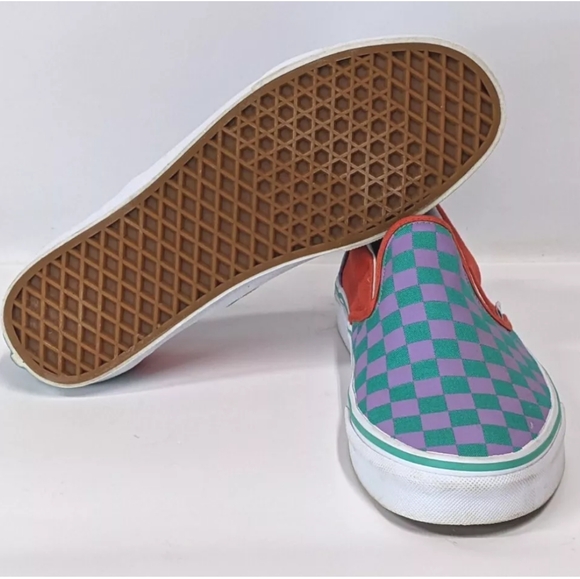 Vans Off The Wall Purple & Green  Checkered Slip On Shoes M 9 / W 10.5 500714 - Picture 4 of 10